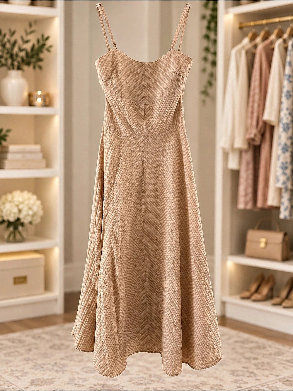Tommy Hilfiger Geometric Maxi Dress in Tan Size 6 Like New